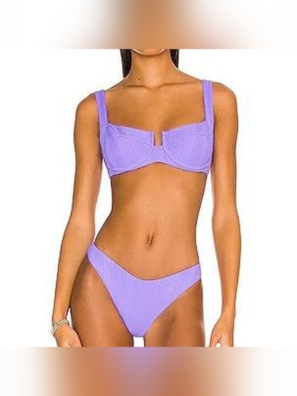 L*Space Women's Purple Ribbed Bandeau Bikini Set